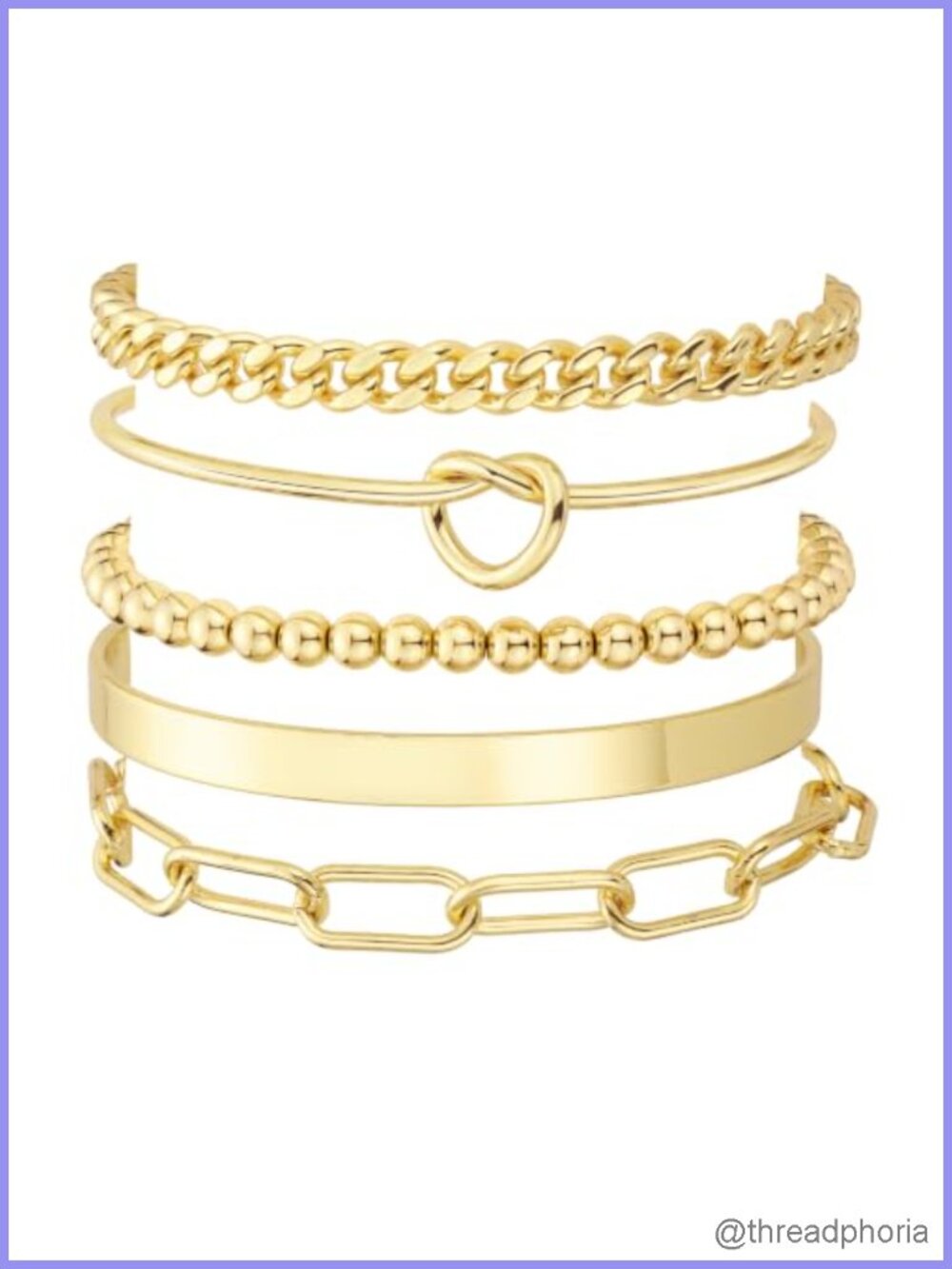 5-Piece Gold Plated Stackable Bracelets Set Non Tarnish Adjustable Women